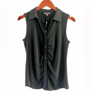 NWT Adrianna Papell Black Button Up Collared Top SZ M